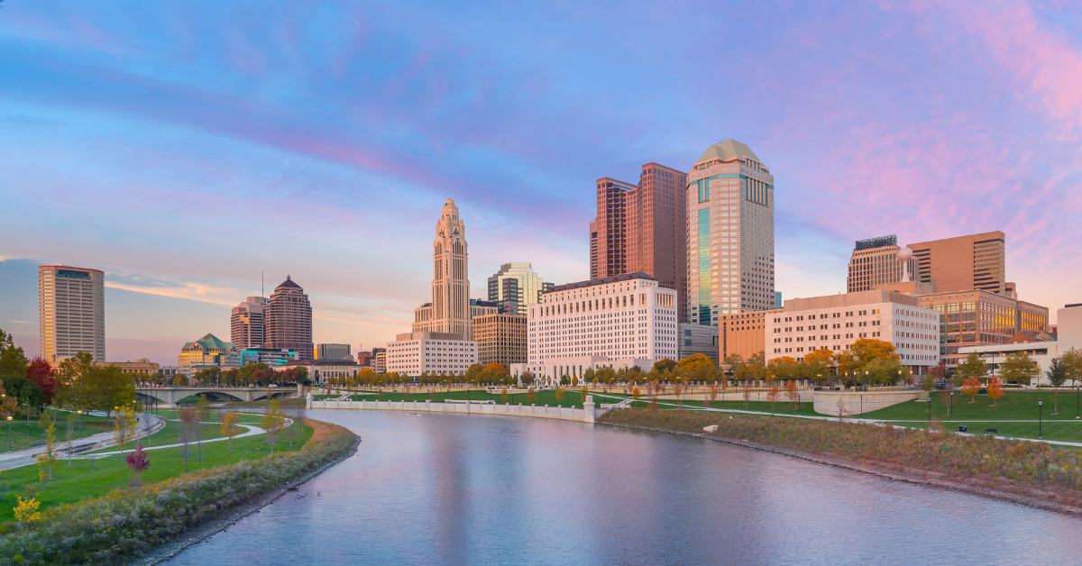 View of Uptown Columbus from the Chattahoochee Riverwalk trial